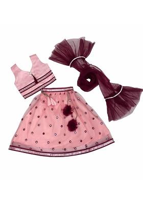 Peach Embroidered Blended Lehenga Choli For Girls