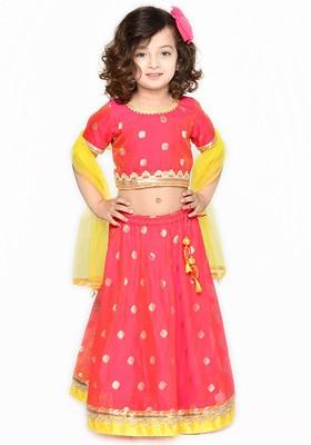 Fuchsia Embroidered Blended Lehenga Choli For Girls