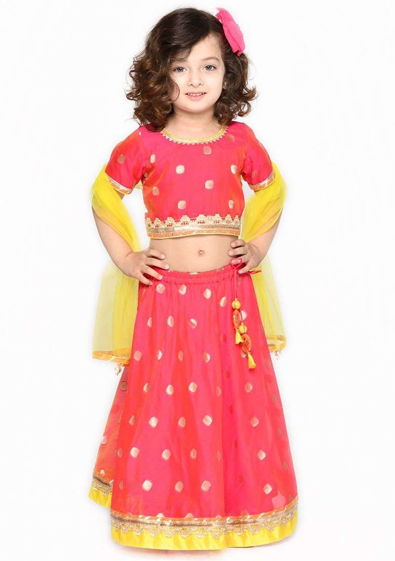 Fuchsia Embroidered Blended Lehenga Choli For Girls - Indya