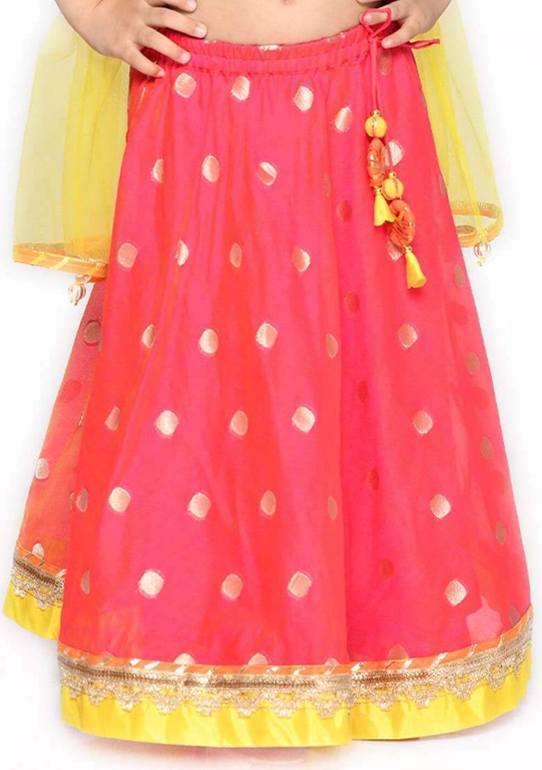 Fuchsia Embroidered Blended Lehenga Choli For Girls - Indya