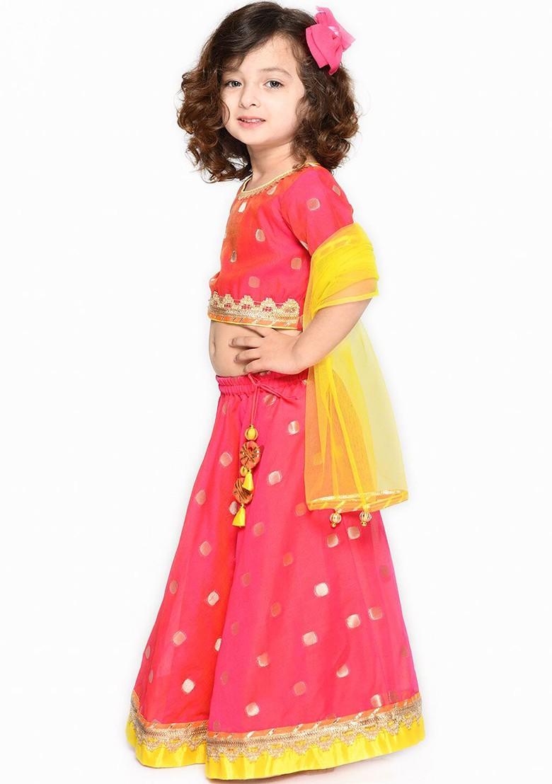 Fuchsia Embroidered Blended Lehenga Choli For Girls - Indya