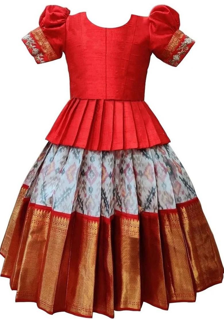 Red Embroidered Blended Lehenga Choli For Girls - Indya
