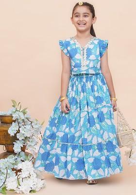 Blue Embellished Blended Lehenga Choli For Girls