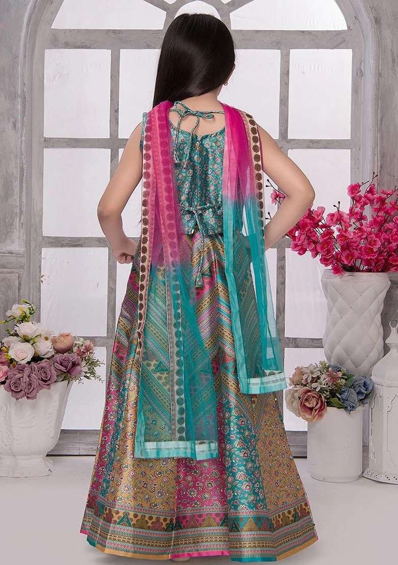 Multicolor Embroidered Silk Lehenga Choli For Girls - Indya