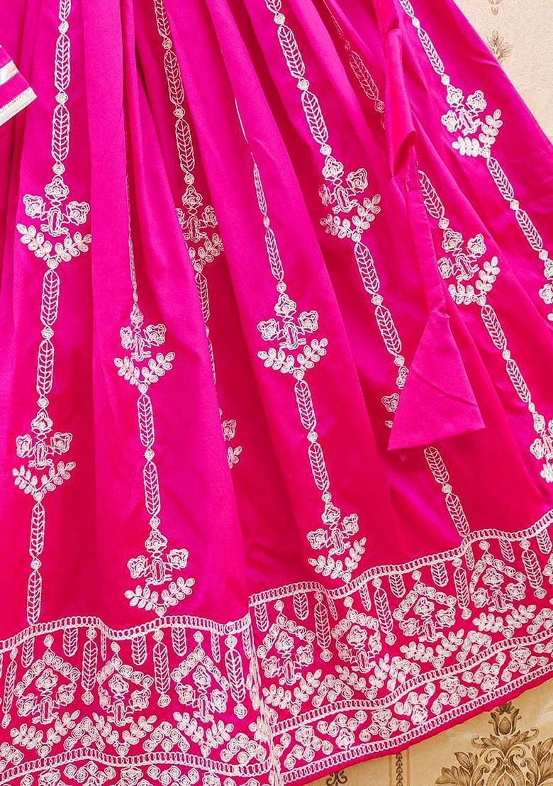 Pink Embroidered Blended Lehenga Choli For Girls - Indya