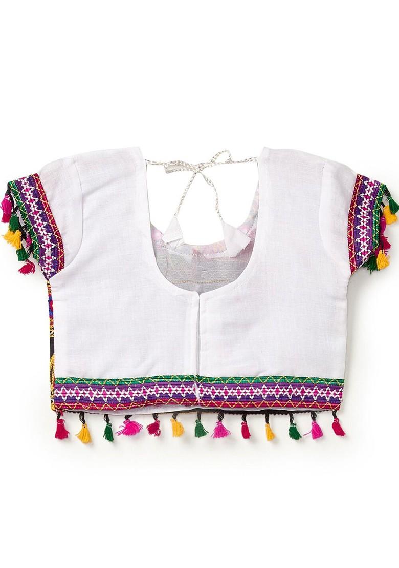 White Embroidered Blended Lehenga Choli For Girls - Indya