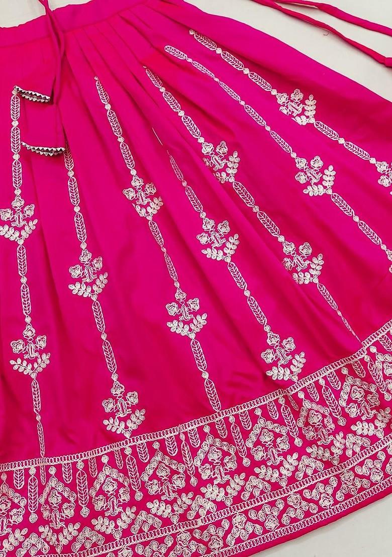 Pink Embroidered Silk Lehenga Choli For Girls - Indya