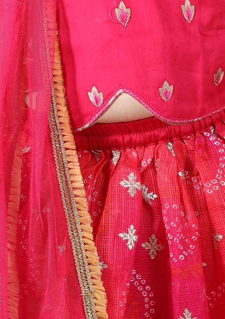 Pink Embroidered Blended Lehenga Choli For Girls - Indya