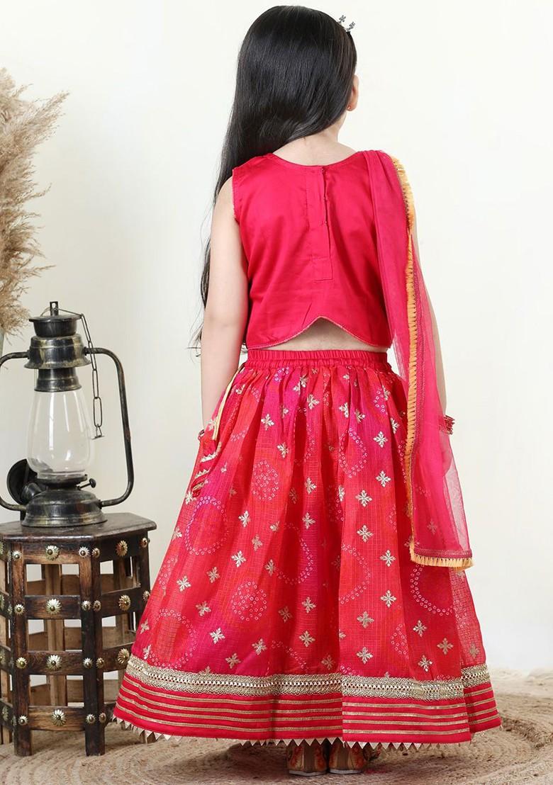 Pink Embroidered Blended Lehenga Choli For Girls - Indya