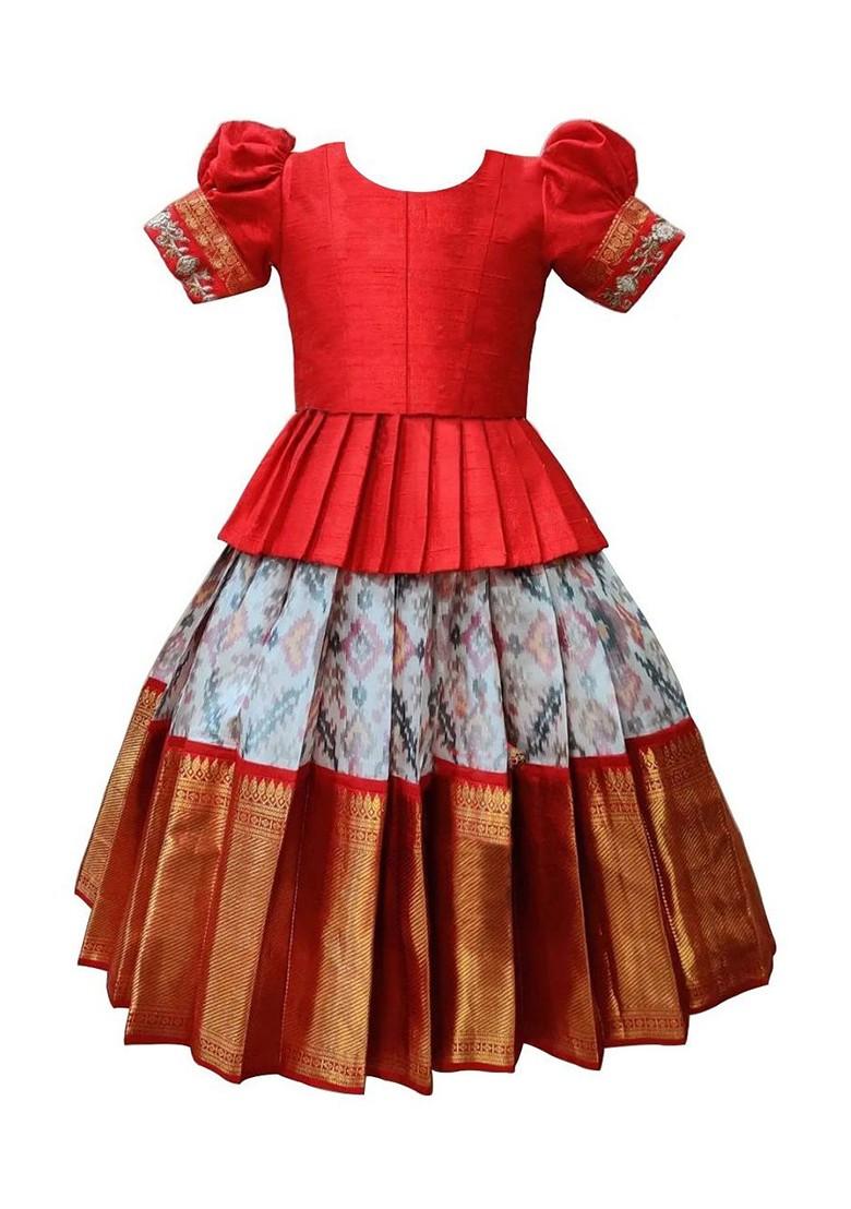 Red Embroidered Blended Lehenga Choli For Girls - Indya