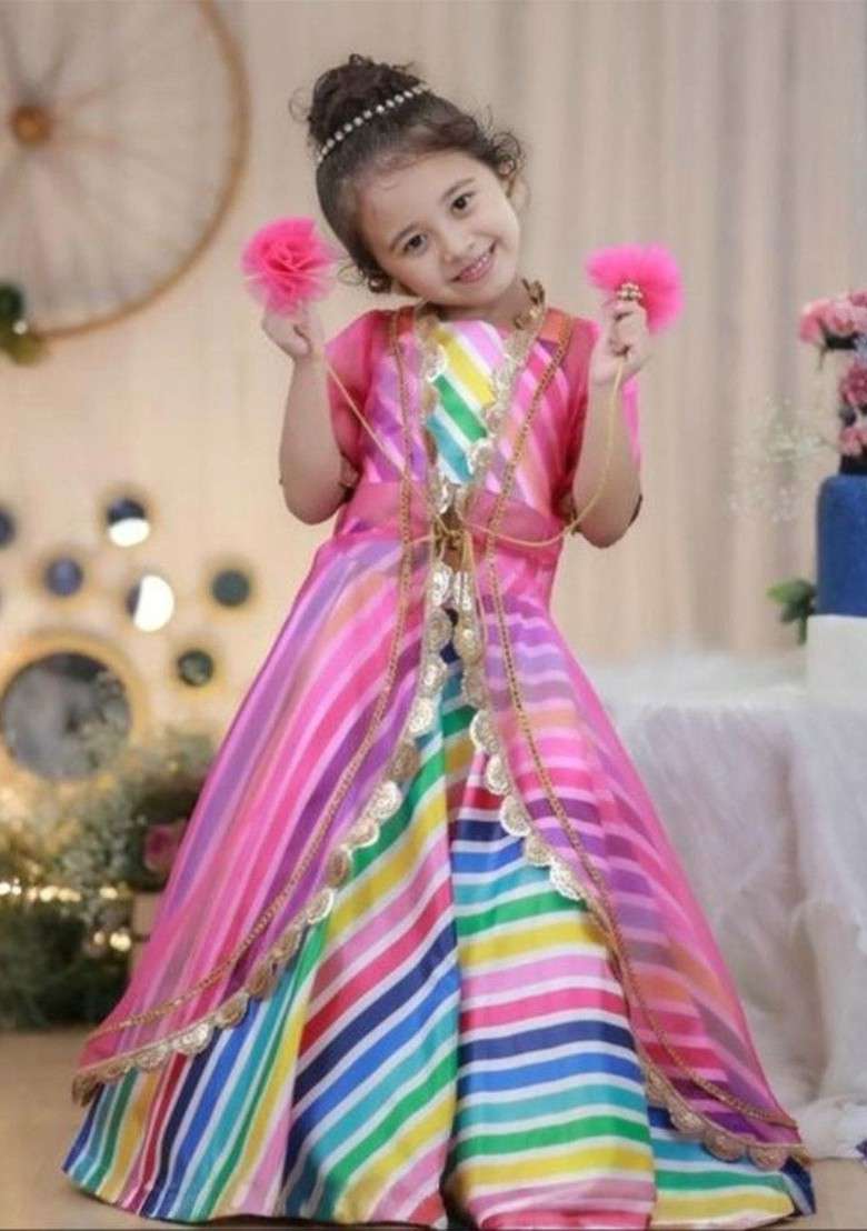 Pink Printed Cotton Blend Lehenga Choli For Girls - Indya