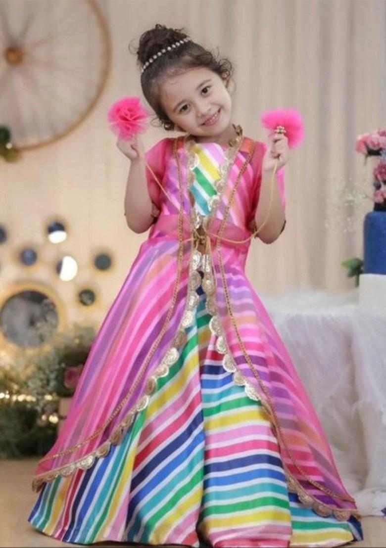 Pink Printed Cotton Blend Lehenga Choli For Girls - Indya