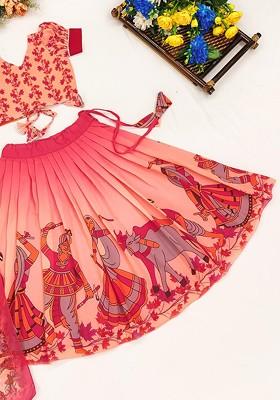 Pink Embroidered Georgette Lehenga Choli For Girls