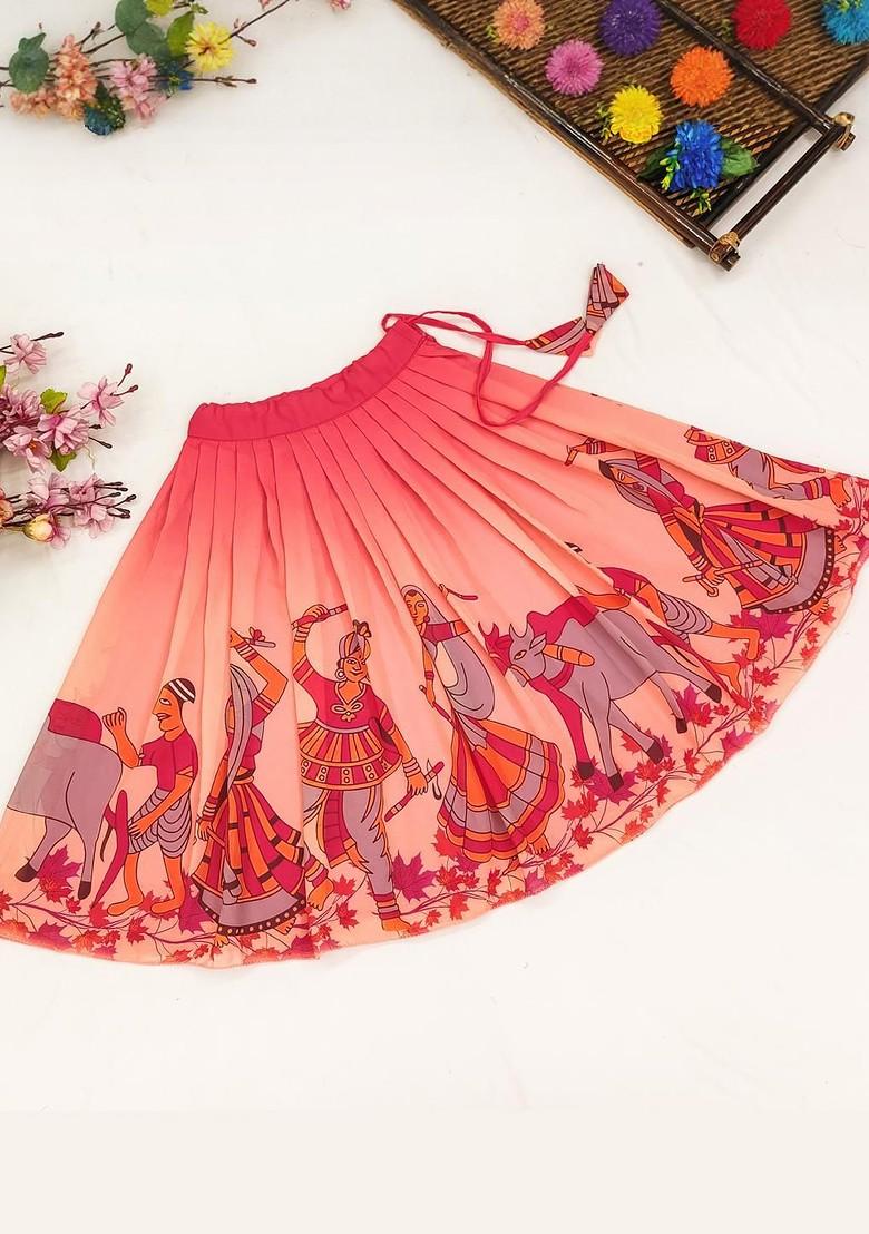 Pink Embroidered Georgette Lehenga Choli For Girls - Indya