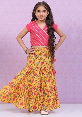 Yellow Embellished Blended Lehenga Choli For Girls