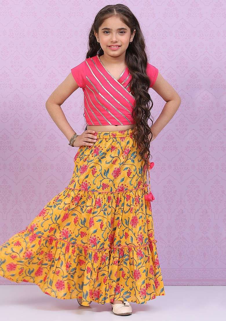 Yellow Embellished Blended Lehenga Choli For Girls - Indya