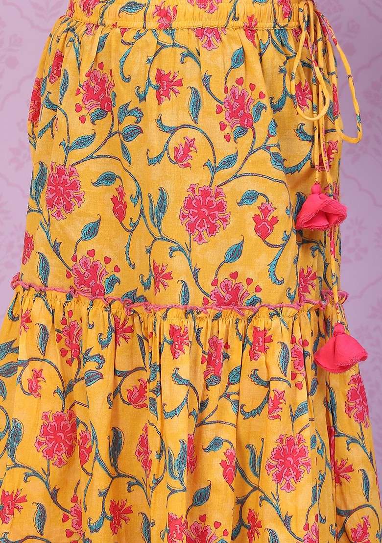 Yellow Embellished Blended Lehenga Choli For Girls - Indya