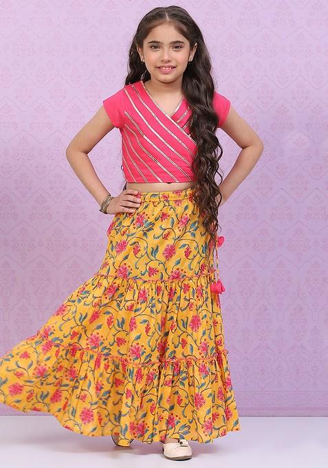 Yellow Embellished Blended Lehenga Choli For Girls — view on Indya