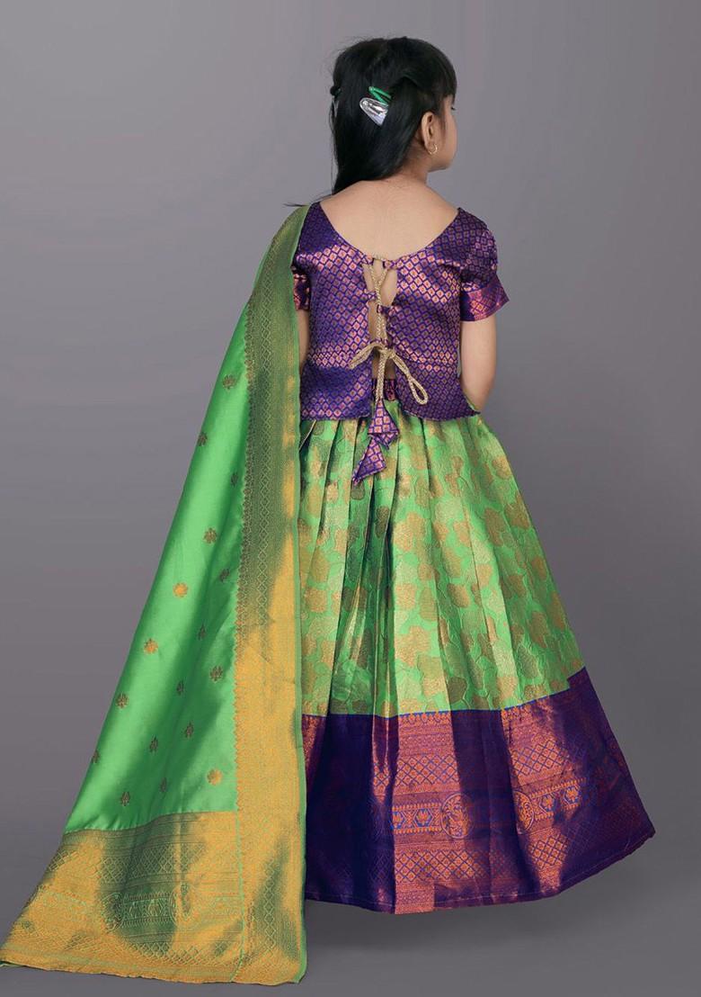 Fluorescent Green Embroidered Blended Lehenga Choli For Girls - Indya