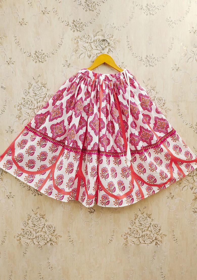 Pink Printed Blended Lehenga Choli For Girls - Indya