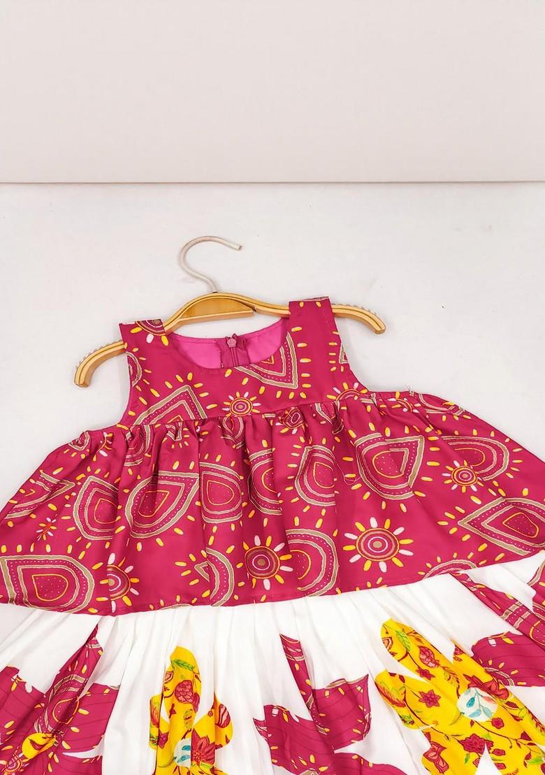 Pink Printed Viscose Lehenga Choli For Girls - Indya
