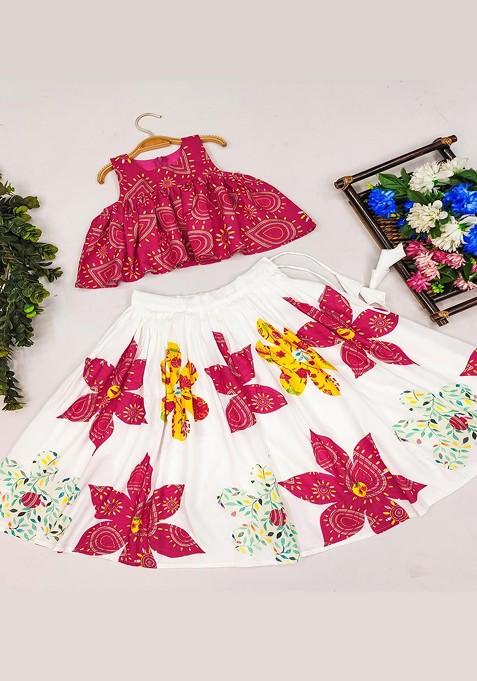 Pink Printed Viscose Lehenga Choli For Girls — view on Indya