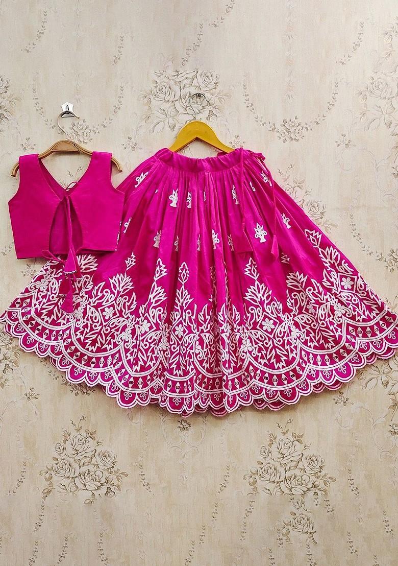 Pink Embroidered Blended Lehenga Choli For Girls - Indya