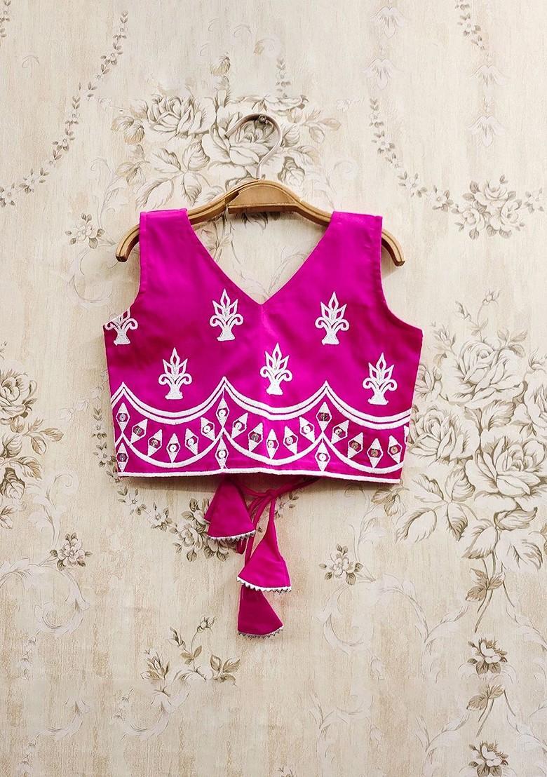 Pink Embroidered Blended Lehenga Choli For Girls - Indya