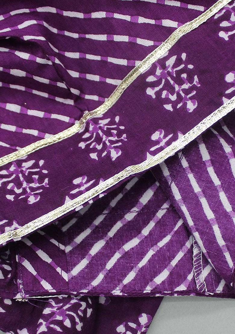 Purple Printed Blended Lehenga Choli For Girls - Indya