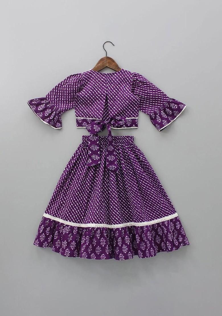 Purple Printed Blended Lehenga Choli For Girls - Indya