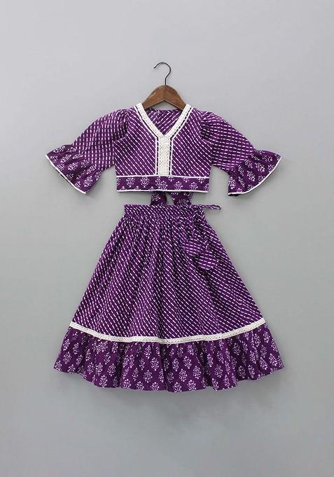Purple Printed Blended Lehenga Choli For Girls — view on Indya