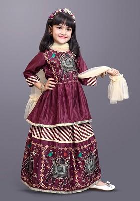 Maroon Printed Blended Lehenga Choli For Girls
