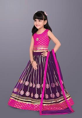 Purple Embroidered Net Lehenga Choli For Girls