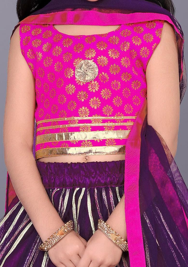 Purple Embroidered Net Lehenga Choli For Girls - Indya