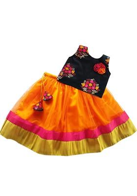 Orange Embroidered Blended Lehenga Choli For Girls