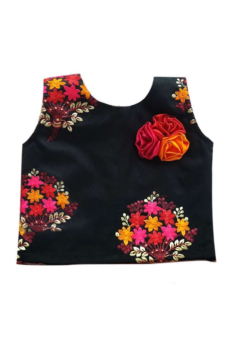 Orange Embroidered Blended Lehenga Choli For Girls - Indya