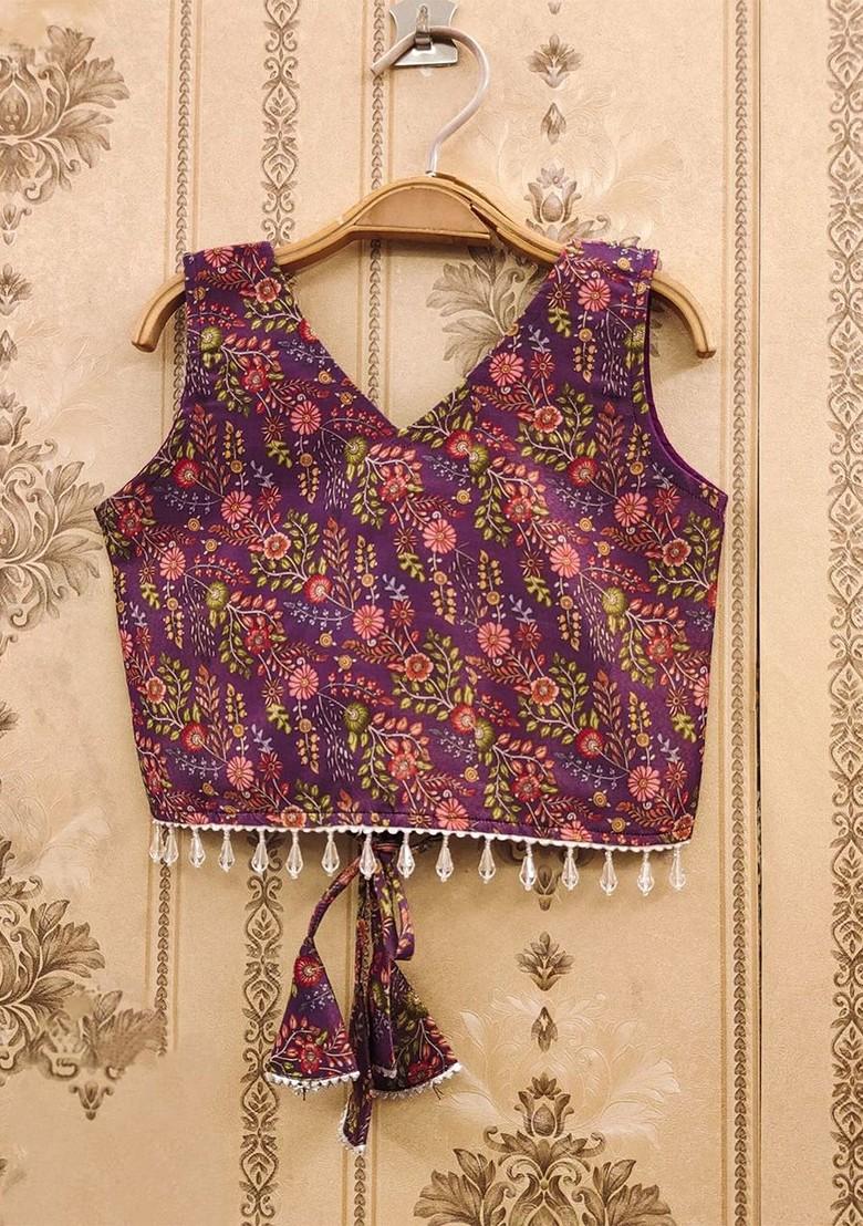 Orange Printed Blended Lehenga Choli For Girls - Indya