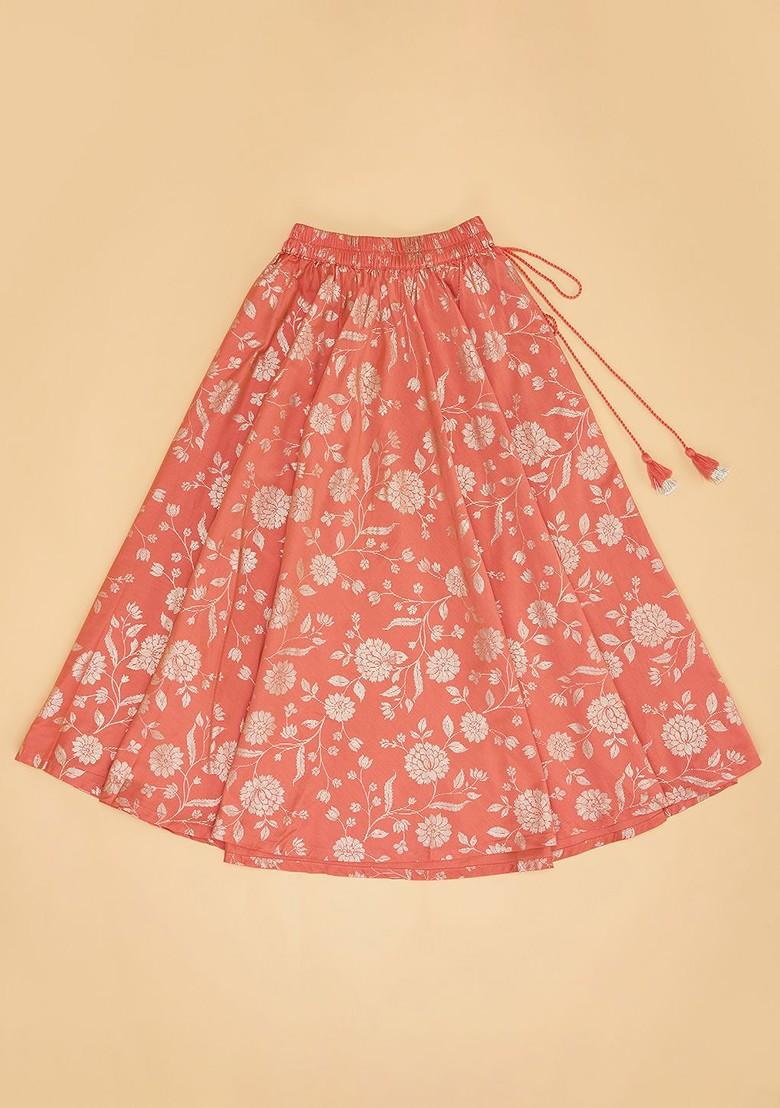 Orange Embroidered Blended Lehenga Choli For Girls - Indya