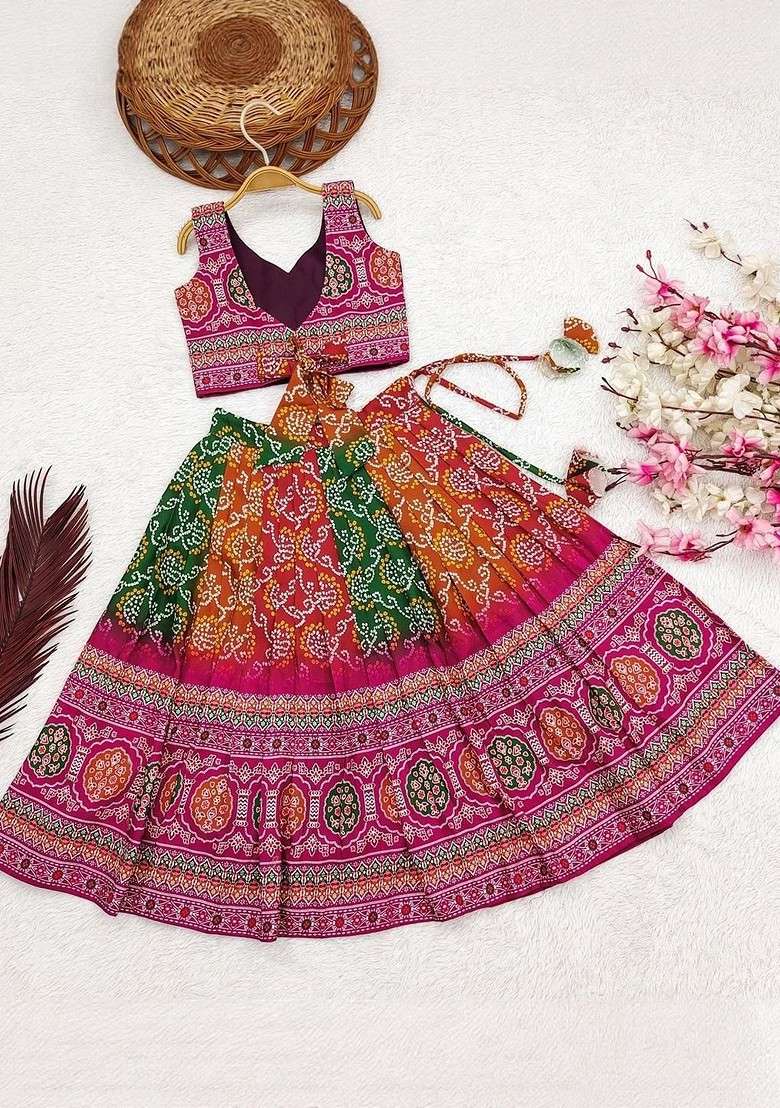 Magenta Embroidered Viscose Lehenga Choli For Girls - Indya