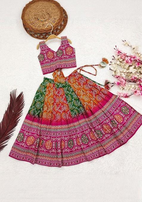 Magenta Embroidered Viscose Lehenga Choli For Girls