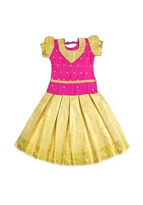 Pink Embroidered Blended Lehenga Choli For Girls