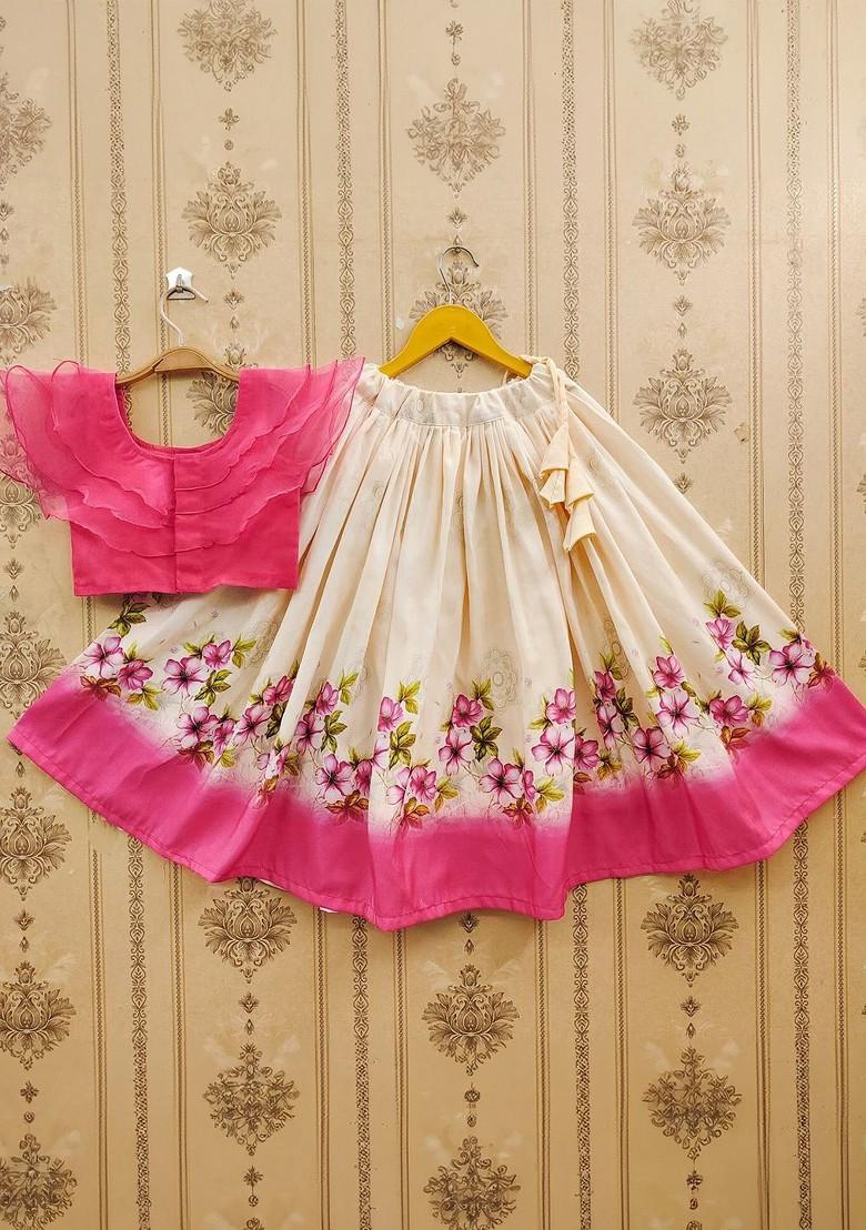 Pink Embroidered Cotton Blend Lehenga Choli For Girls - Indya