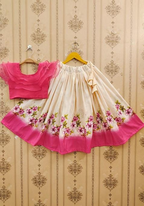 Pink Embroidered Cotton Blend Lehenga Choli For Girls — view on Indya