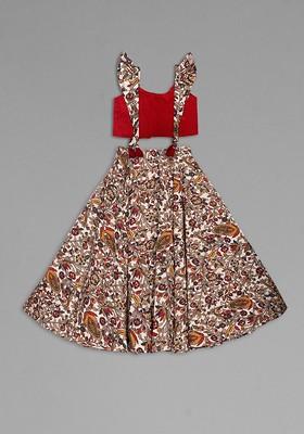 Beige Embroidered Blended Lehenga Choli For Girls