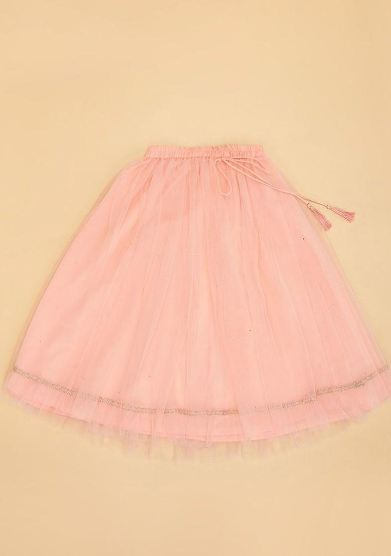 Peach Embellished Blended Lehenga Choli For Girls - Indya