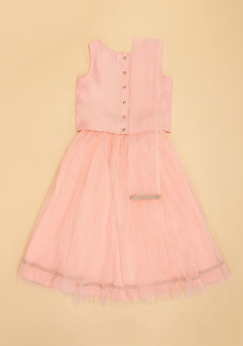 Peach Embellished Blended Lehenga Choli For Girls - Indya