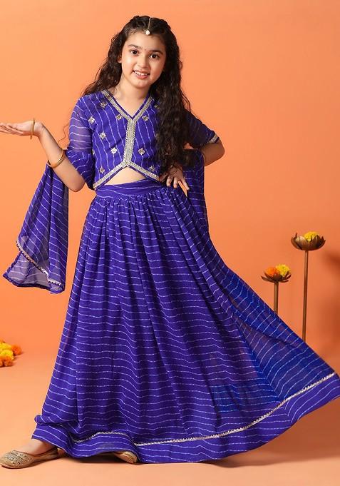Blue Printed Georgette Lehenga Choli For Girls
