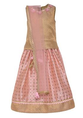 Gold Embroidered Blended Lehenga Choli For Girls