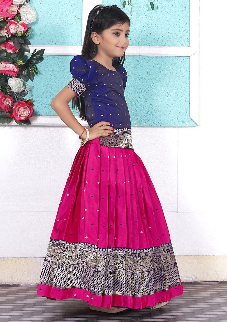 Blue Embroidered Blended Lehenga Choli For Girls - Indya