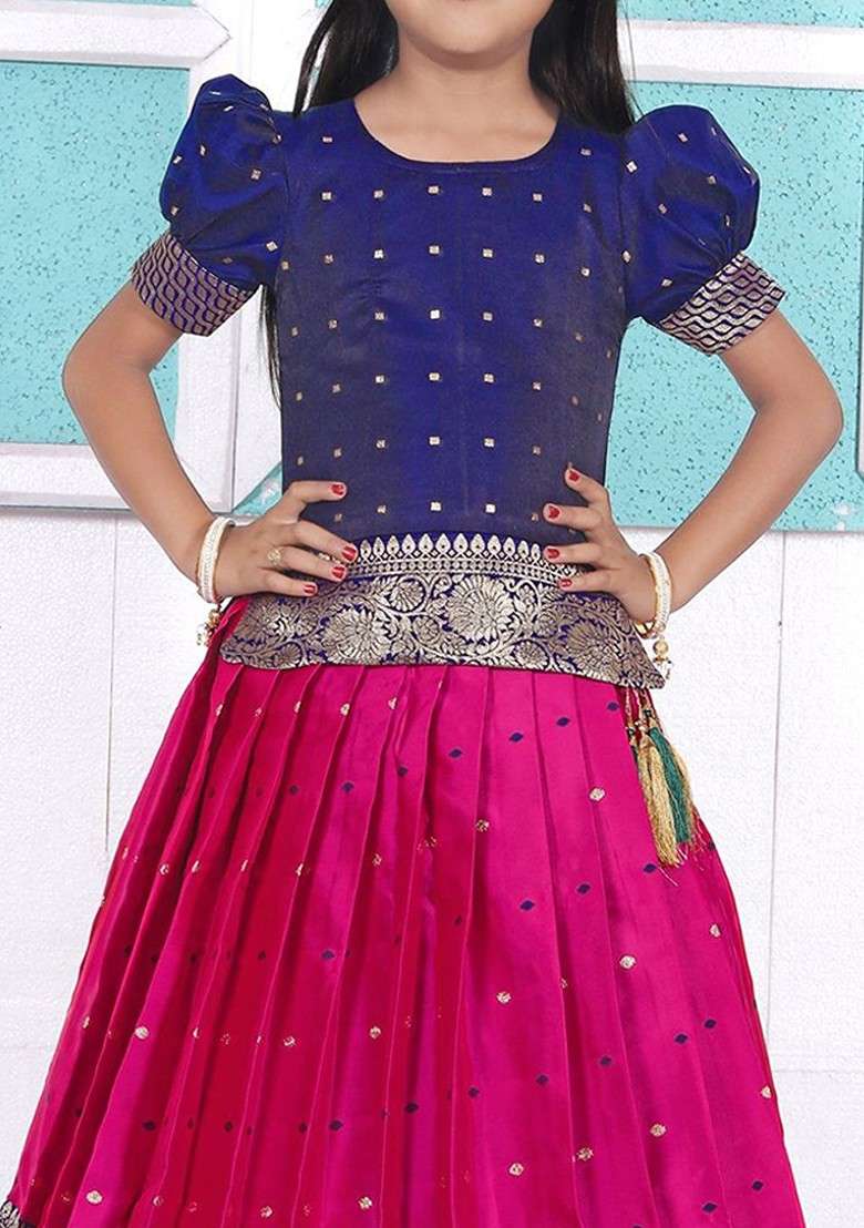 Blue Embroidered Blended Lehenga Choli For Girls - Indya